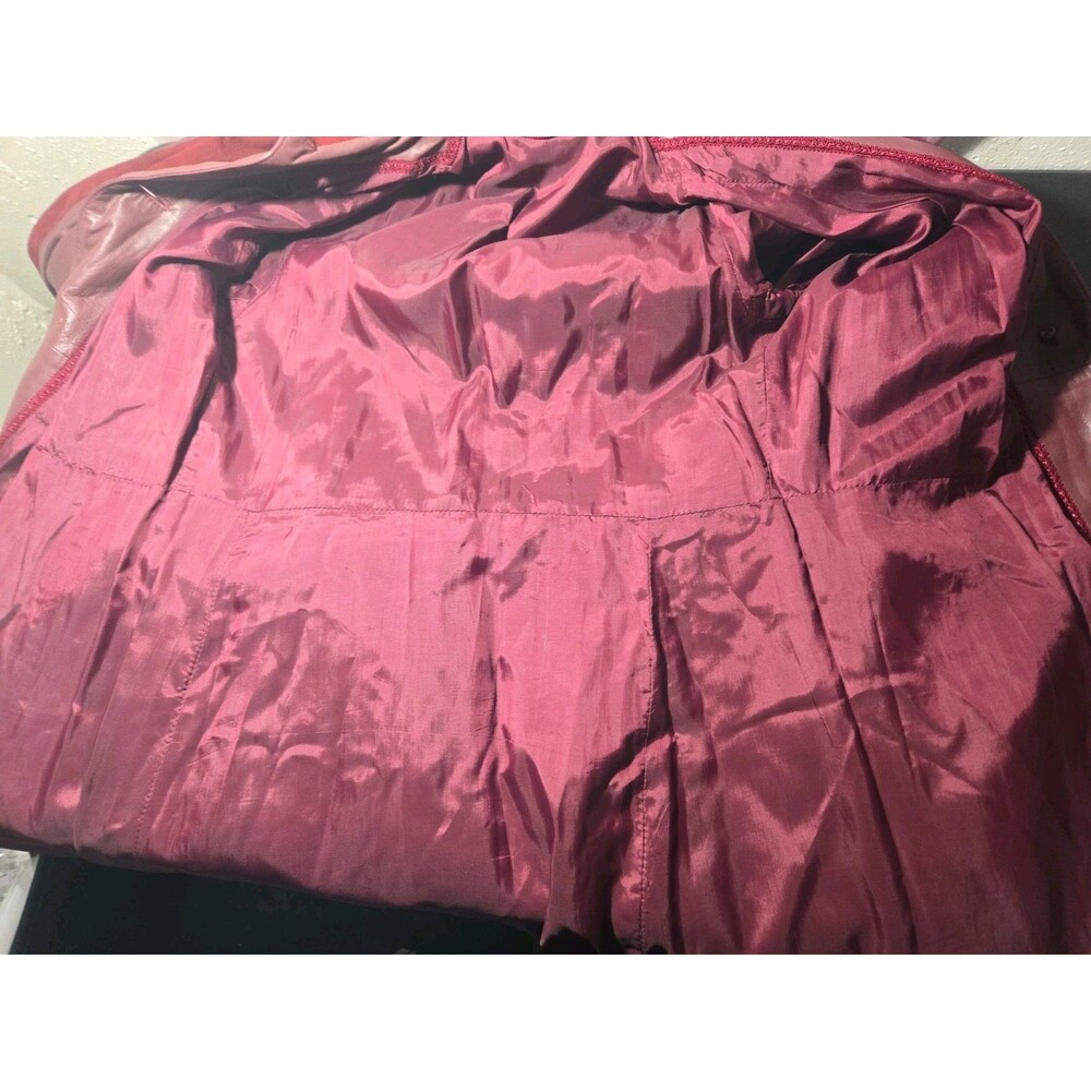 Y2K Exquisite Brick Red Soft Leather Suede Retro Trench Coat Size Medium 8 - Picture 13 of 16